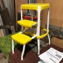 Yellow and white vintage step stool restored